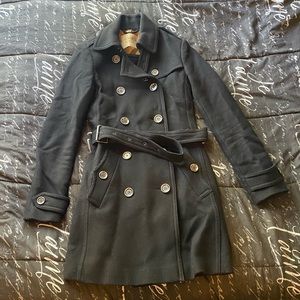 Burberry Brit Black Double Breasted Long Trench Coat Size US 2 UK 4 Wool Women’s